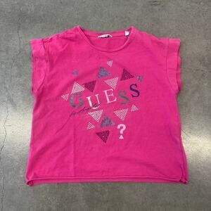 Vintage Y2K Guess Mcbling Rhinestone Pink Crop Graphic Youth Tee Sz 10